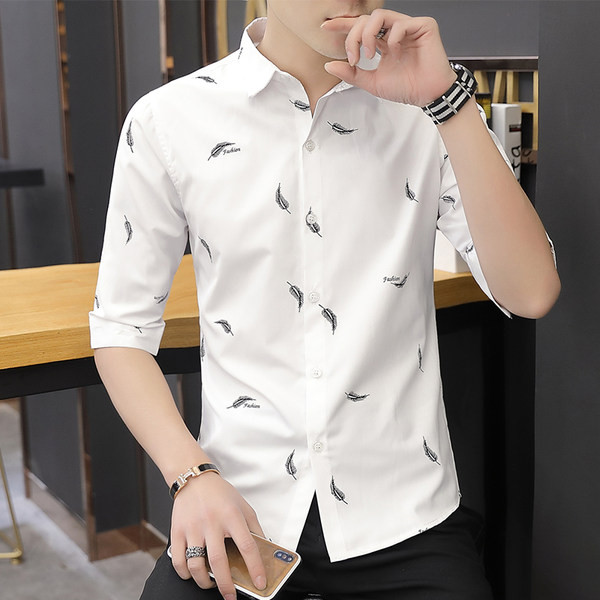 Модерна мъжка риза с 3/4 ръкав и класическа яка