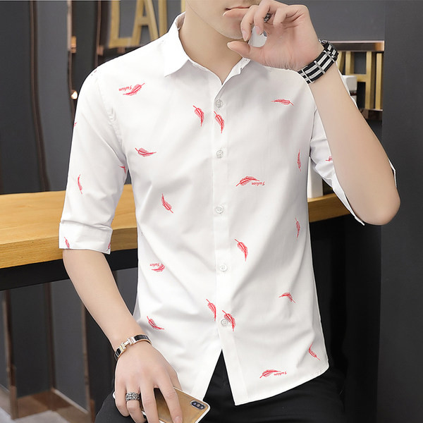 Модерна мъжка риза с 3/4 ръкав и класическа яка