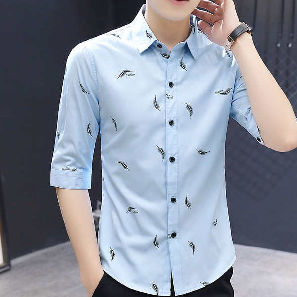 Модерна мъжка риза с 3/4 ръкав и класическа яка