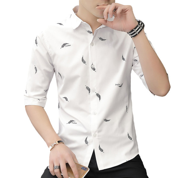 Модерна мъжка риза с 3/4 ръкав и класическа яка