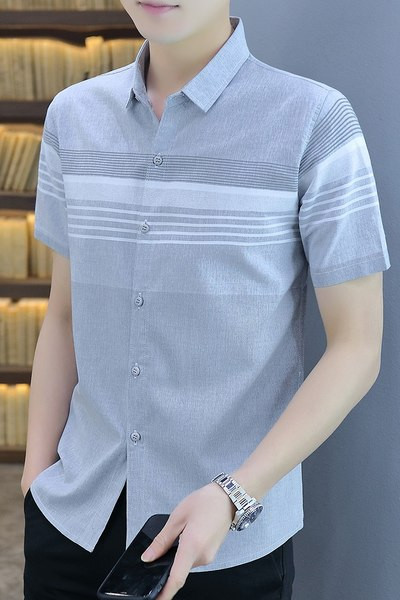 Мъжка риза с къси ръкави и класическа яка