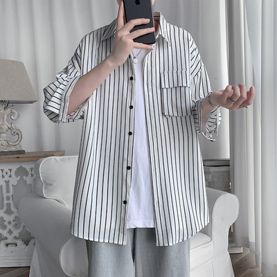 Мъжка риза с 3/4 ръкав  класическа яка и копчета