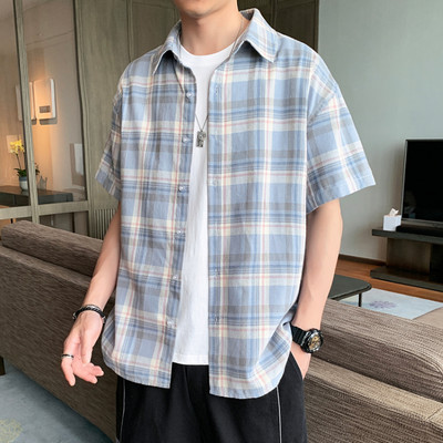 Мъжка риза с 3/4 ръкав  класическа яка и копчета