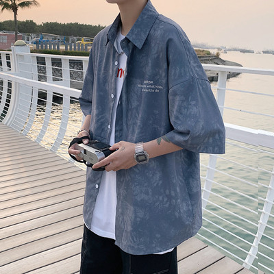 Мъжка риза с 3/4 ръкав  класическа яка и копчета