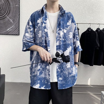 Мъжка риза с 3/4 ръкав  класическа яка и копчета