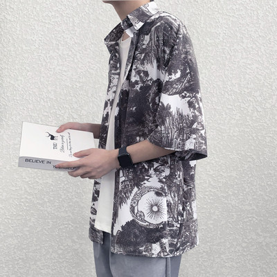 Мъжка риза с 3/4 ръкав  класическа яка и копчета