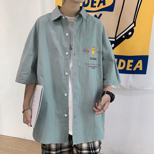 Мъжка риза с 3/4 ръкав  класическа яка и копчета 