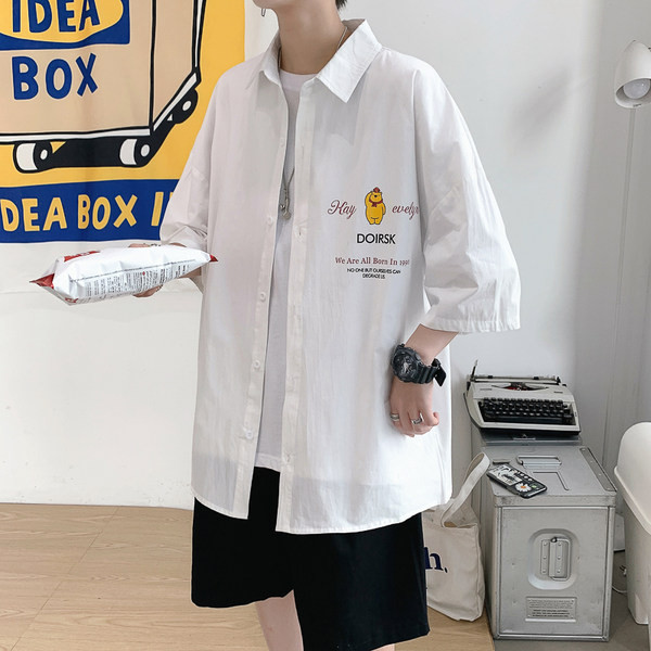 Мъжка риза с 3/4 ръкав  класическа яка и копчета 