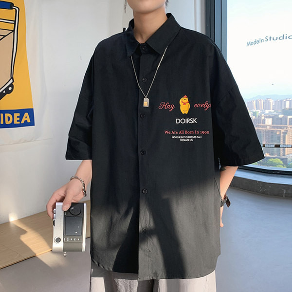 Мъжка риза с 3/4 ръкав  класическа яка и копчета 