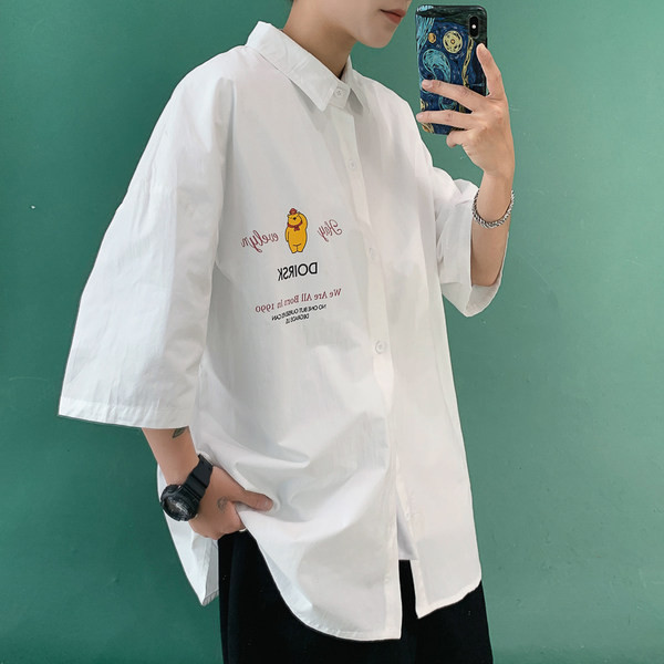 Мъжка риза с 3/4 ръкав  класическа яка и копчета 