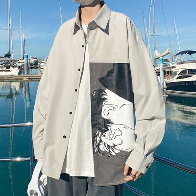 Мъжка пролетно-есенна риза с дълъг ръкав и апликация