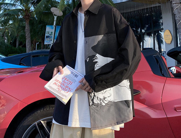 Мъжка пролетно-есенна риза с дълъг ръкав и апликация 