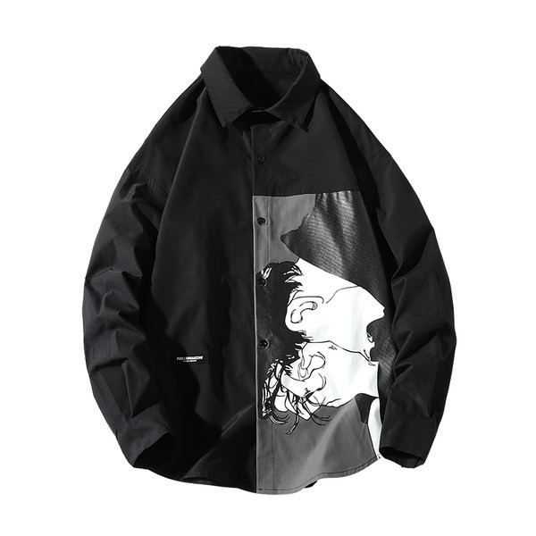 Мъжка пролетно-есенна риза с дълъг ръкав и апликация 