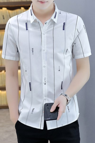 Мъжка стилна риза с къс ръкав и копчета