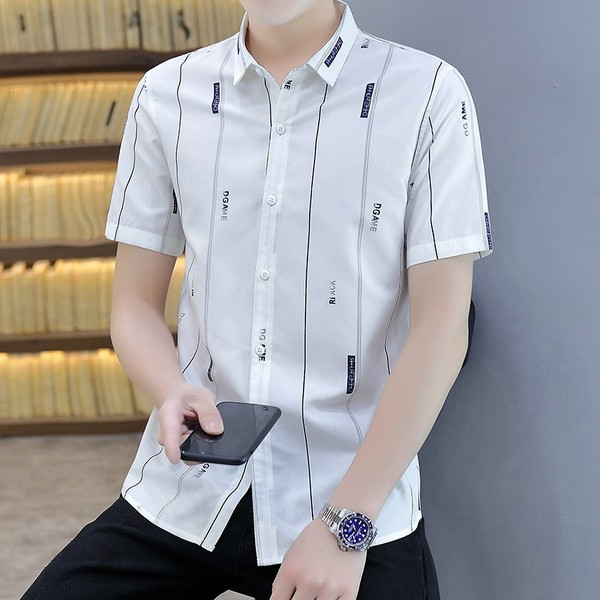 Мъжка стилна риза с къс ръкав и копчета