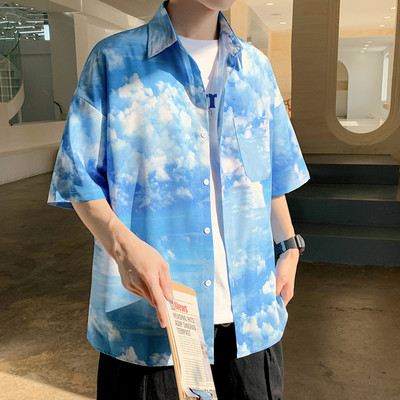 Мъжка лятна риза с щампа и 3/4 ръкав 