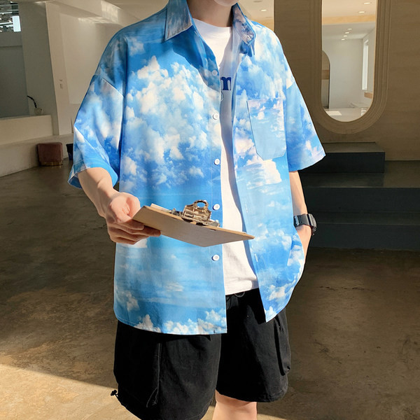 Мъжка лятна риза с щампа и 3/4 ръкав 