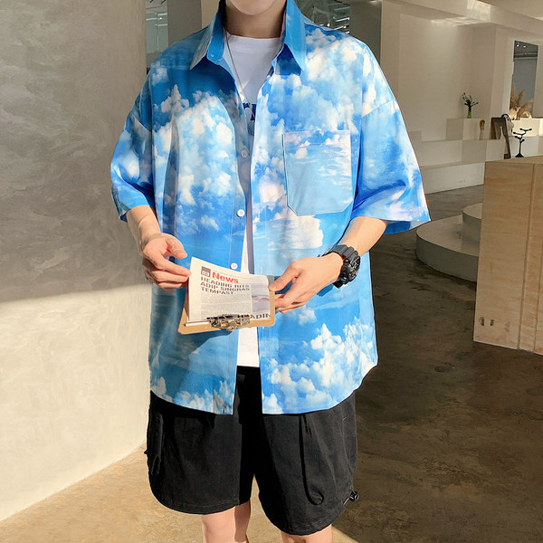 Мъжка лятна риза с щампа и 3/4 ръкав 