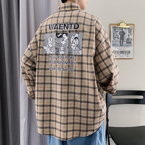 Карирана широка риза с апликация на гърба