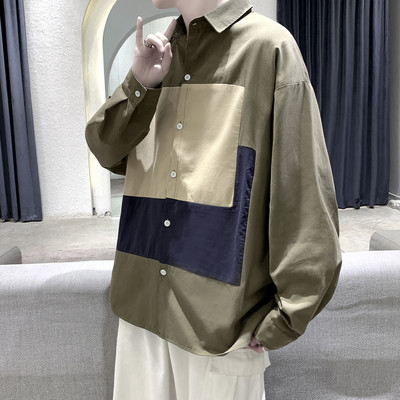 Широк модел мъжка риза с копчета - големи размери