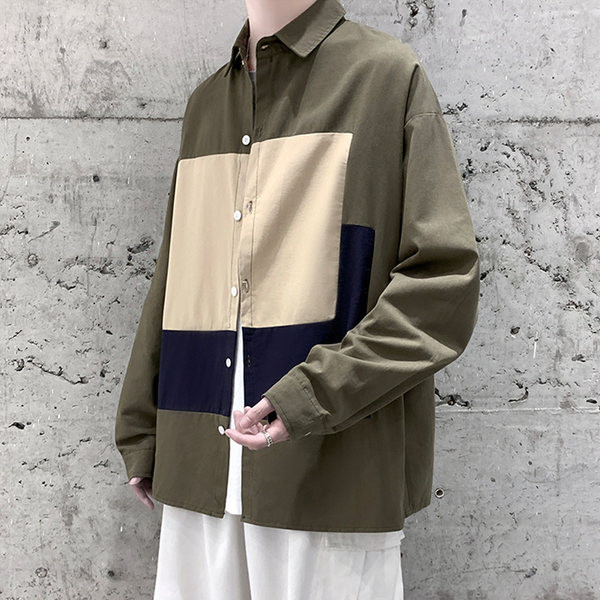 Широк модел мъжка риза с копчета - големи размери