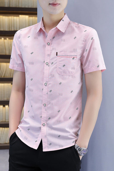 Модерна мъжка риза с джоб и къси ръкави