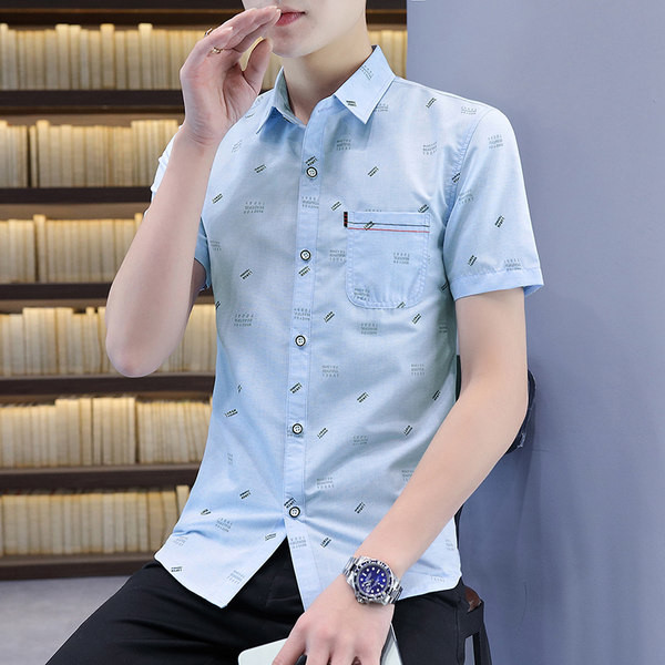 Модерна мъжка риза с джоб и къси ръкави