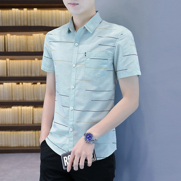 Мъжка модерна риза с джоб и къс ръкав