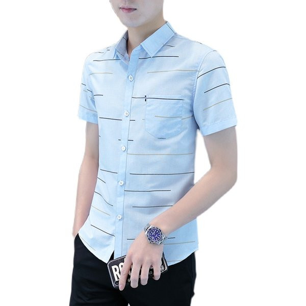 Мъжка модерна риза с джоб и къс ръкав