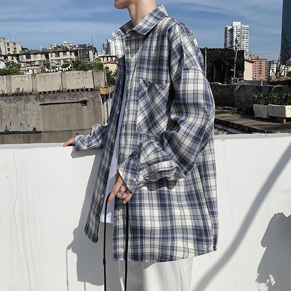 Ежедневна карирана риза с джоб - широк модел