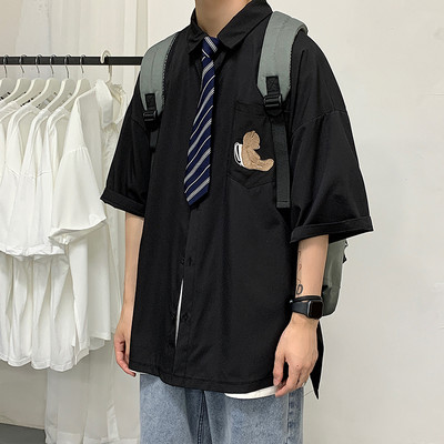 Лятна мъжка риза с 3/4 ръкав и бродерия мече