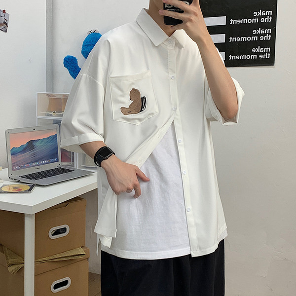 Лятна мъжка риза с 3/4 ръкав и бродерия мече