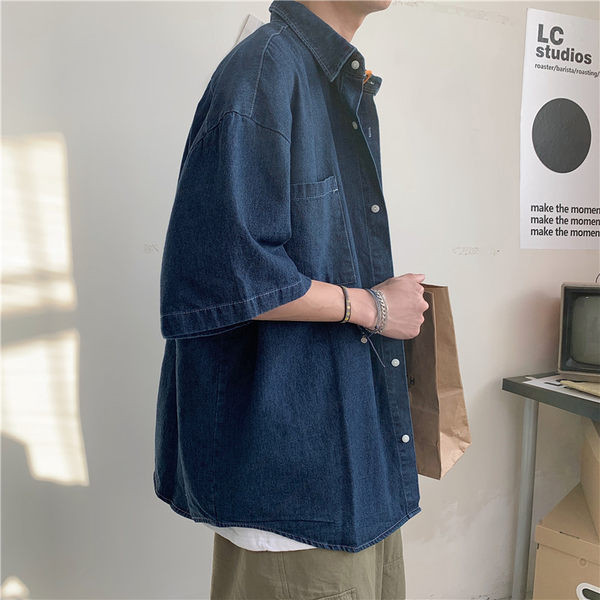 Мъжка лятна риза деним с 3/4 ръкав 