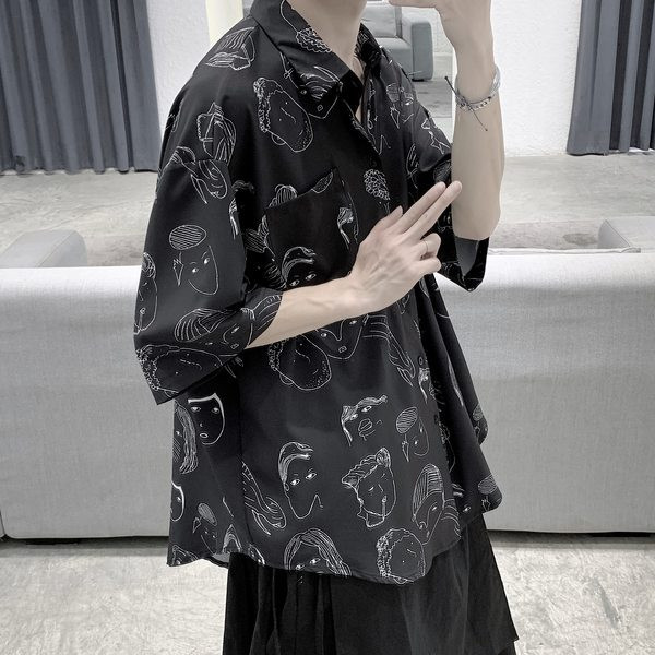 Мъжка риза с О-Образна яка и 3/4 ръкав 