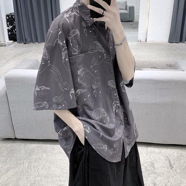 Мъжка риза с О-Образна яка и 3/4 ръкав 