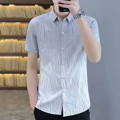 Мъжка лятна риза с класическа яка и къси ръкави