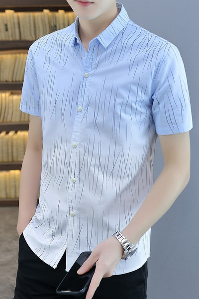Мъжка лятна риза с класическа яка и къси ръкави