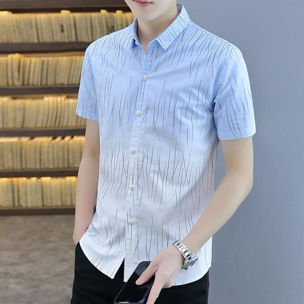 Мъжка лятна риза с класическа яка и къси ръкави