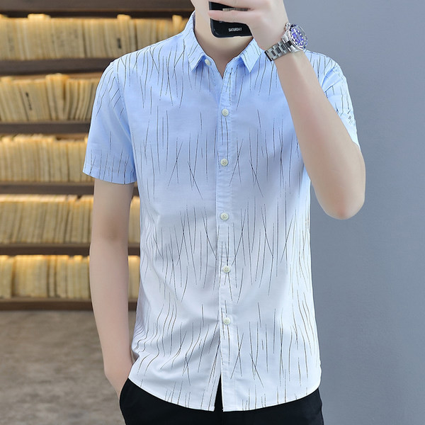 Мъжка лятна риза с класическа яка и къси ръкави