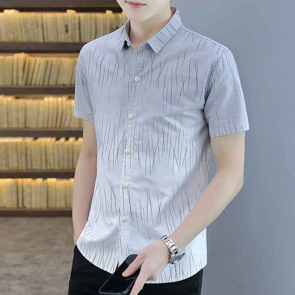 Мъжка лятна риза с класическа яка и къси ръкави