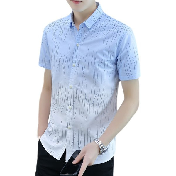Мъжка лятна риза с класическа яка и къси ръкави