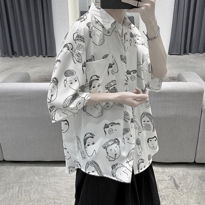 Лятна мъжка карирана риза с 3/4 ръкав широк модел