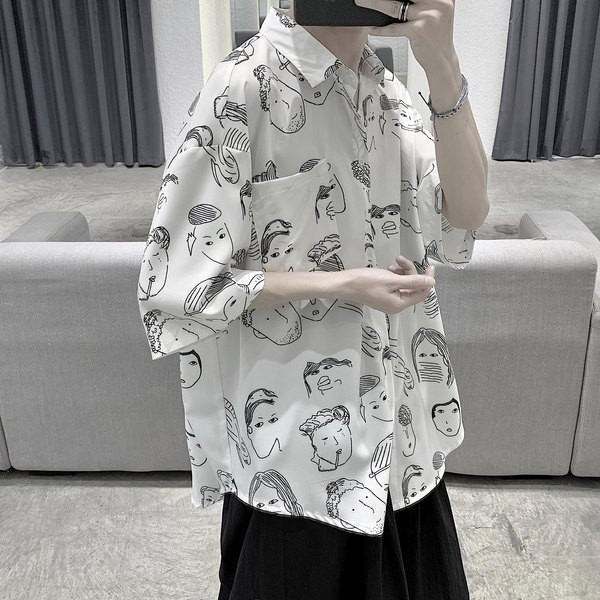 Лятна мъжка карирана риза с 3/4 ръкав широк модел