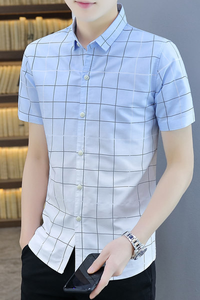 Мъжка вталена риза с класическа яка и къси ръкави