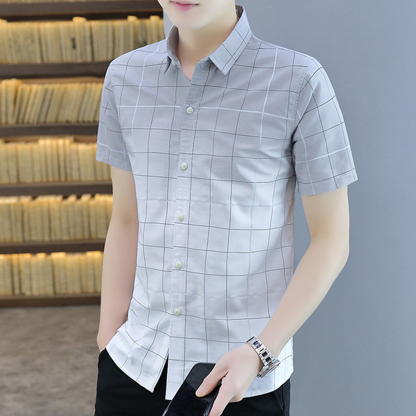 Мъжка вталена риза с класическа яка и къси ръкави