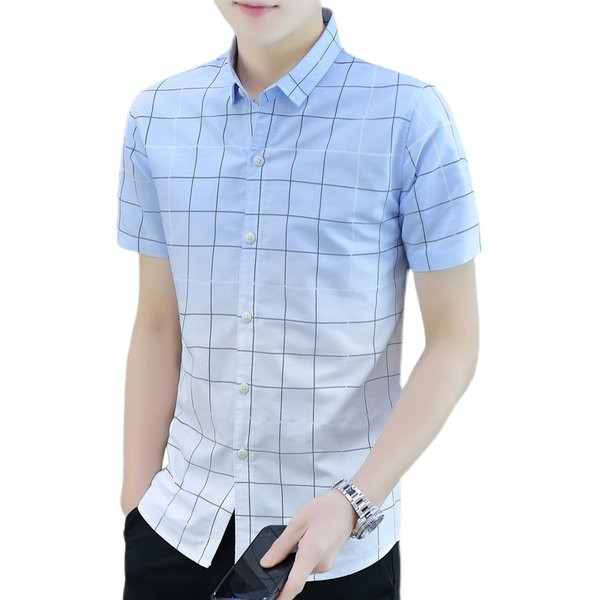 Мъжка вталена риза с класическа яка и къси ръкави