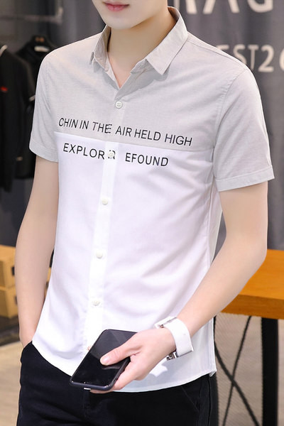 Нов модел мъжка риза с надписи и класическа яка