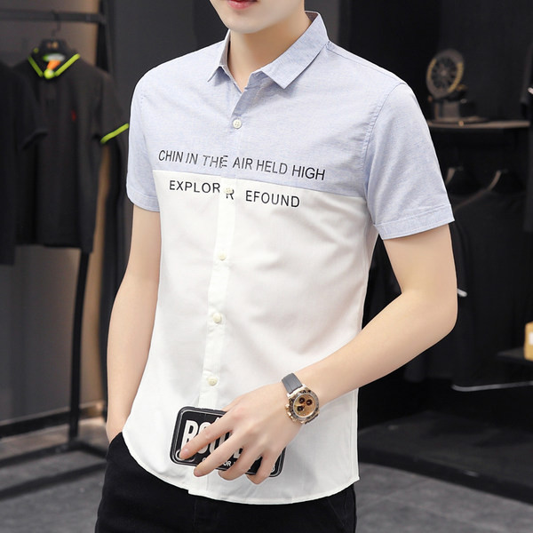 Нов модел мъжка риза с надписи и класическа яка