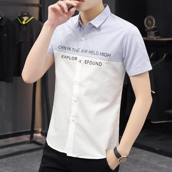 Нов модел мъжка риза с надписи и класическа яка