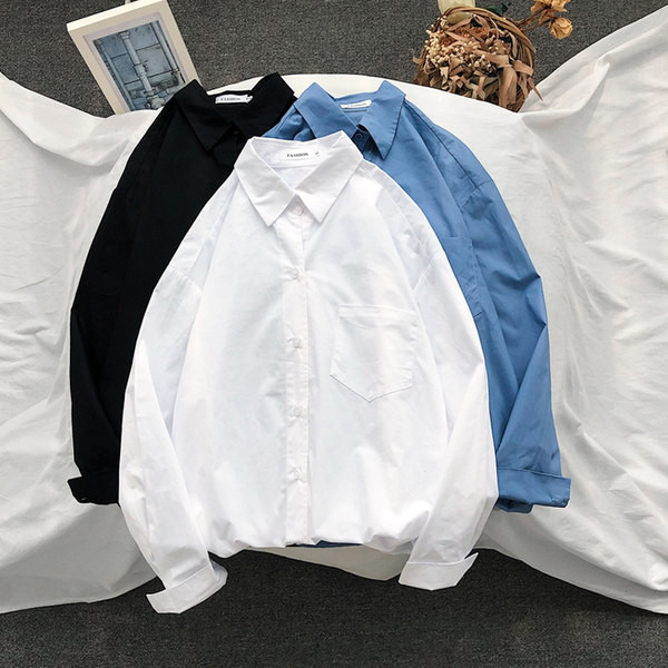 Едноцветна широка риза за мъже с дълъг ръкав